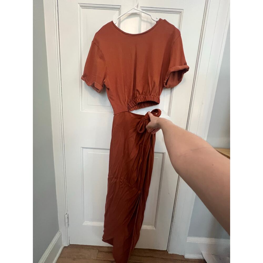 Free People Rae Maxi Dress Rust Asymmetrical Wrap Hi Low Boho Tie Waist Womens S - Picture 4 of 14